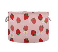 LI ZHI XIN Toy Storage Basket Laundry Baskets Large Circular Foldable Canvas Bathroom Bin Washing Baskets Organizing Clothes Nursery Home Storage Bins Cartoon Strawberry Pattern
