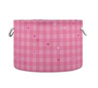 LI ZHI XIN Toy Storage Basket Laundry Baskets Large Circular Foldable Canvas Bathroom Bin Washing Baskets Organizing Clothes Nursery Home Storage Bins Checkered Hearts Pattern