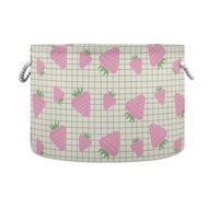 LI ZHI XIN Toy Storage Basket Laundry Baskets Large Circular Foldable Canvas Bathroom Bin Washing Baskets Organizing Clothes Nursery Home Storage Bins Fruit Strawberry Pattern