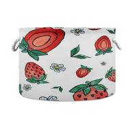 LI ZHI XIN Toy Storage Basket Laundry Baskets Large Circular Foldable Canvas Bathroom Bin Washing Baskets Organizing Clothes Nursery Home Storage Bins Fruit Strawberry Pattern