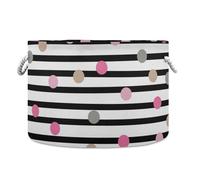 LI ZHI XIN Toy Storage Basket Laundry Baskets Large Circular Foldable Canvas Bathroom Bin Washing Baskets Organizing Clothes Nursery Home Storage Bins Polka Dot Stripe Pattern