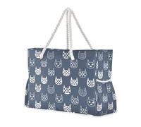 LI ZHI XIN Womens Beach Tote Bags,Travel Bag for Large Family Holiday,Fashion Waterproof With Zip Handles Bag Cat Star Moon Flower Snow