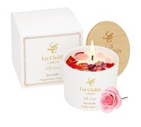 LIA CHAHLA LONDON Aromatherapy Travel Candle with Crystals, English Roses Scented Candle Infused with Crystals, Self Care Spa Candle, Soy Candle 30 Hrs Burn Time (Rose/Rose Quartz, 6 OZ)