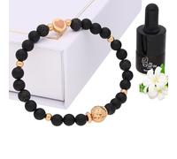 Lia Chahla London Matte Onyx & Lava Rock Stretch Bracelet with Mystic Aura Oil - Christmas Gifts for Women - Aromatherapy Anti Anxiety Bracelet - 6mm Beads (Black Onyx, Medium Tight 18cm)