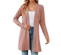 liaddkv Classic Long Sleeve Open Cardigan - Relaxed Lightweight Pocket Scarf Cardi Outerwear Plain Summer Jacket Wraps Knitted Cardigan Draped Front Open Cardigan, pink, M