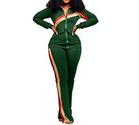 liaddkv Jogging Suit Women's Cotton Set - Tracksuit 2-Piece Set Full Zip Sweat Jacket and High Waist Jogging Bottoms Two Piece Fitness Suit Colour Block Leisure Suit Winter Tracksuit, Green, XL