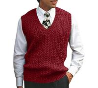 liaddkv Men's Autumn Winter Casual Solid Knitted Jumper Vest Sleeveless V-Neck Jumper Vest Lie Press Jumper, Wine Red, XXL