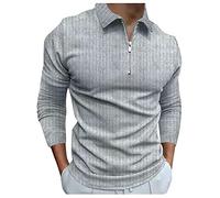 liaddkv Men's Casual Zipper Top Shirt Turn Down Collar Blouse Stripe Printed Blouses Polos Shirt Fashion Formal Shirt Mens Too Grey