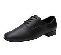 liaddkv Men's Dance Shoes Leather PU Latin Modern Oxford Shoes Soft Bottom Lacing Low Heel Salsa Jazz Tango Black Leather Shoes for Men Boys, black, 11 UK