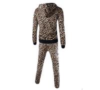 liaddkv Men's leopard print autumn patchwork sweatshirt top trousers suit sports suit men's tracksuits 2-piece athletic jogging outfits short shirt and long sweatpants tracksuit set, gold, XXL