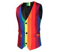 liaddkv Men's Suit Vest, Sleeveless Men's Gilet Business Casual Colourful Suit Vest V-Neck Vest Formal Lightweight Rainbow Gilet Jacket Slim Tuxedo Tailcoat Suit Business Wedding, red, M