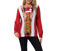 liaddkv Ugly Christmas Long Sleeve Sweatshirt with 3D Print for Women Funny Unisex Design for Christmas Party Women Red, red, XXL