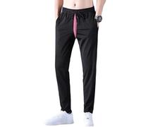Liaeglam Extended Zipper Casual Men Joggers Pants Sports Workout Straight Sweatpants with Pockets Black