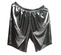Liaeglam Summer Men's Ice Silk High Split Satin Glossy Shorts Plus Size Casual Sleeping Shorts Bottoms Black