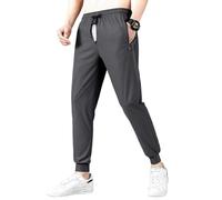 Liaeglam Summer Open Crotch Ice Silk Men Sports Joggers Pants Extended Zipper Running Plus Size Casual Pants with Pockets