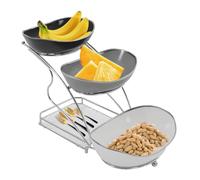 LIAIZE 3 Tier Fruit Serving Bowl Holder, 23 * 37 * 27cm Ceramic Fruit Bowl, Tiered Oval Serving Bowls with Iron Stand