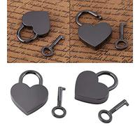 Liakai Heart Padlock, Small Love Shape Key Lock, Tiny Luggage Bag Diary Lock, Gun Black, Padlocks, Decoration, 1pc, Zinc, Includes Key