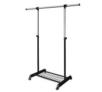 LiaMeE Heavy Duty Clothes Rail for Bedroom, Adjustable Clothes Rack on Wheels,Hanging Rail for Clothes, Black & Chrome