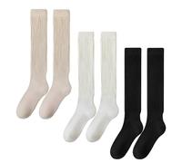 Liameph Knee High Socks 3 Pairs Women's Knee-High Socks Slouch Socks Women Suitable for Women Girls Autumn and Winter Pure Cotton Extra Long Pleated Knee Socks Comfortable and Breathable One Size