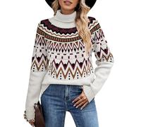 LIAMERHE Women's Trutleneck Sweater Long Sleeve Knitted Women Jumpers Loose Thick Pollover Christmas Sweaters Casual Tops Sweatshirts for Autumn Winter White S