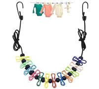 LIAMGUS Adjustable Elastic Travel Clothes Line, Portable Travel Clothesline, Camping Washing Line with 12 Colorful Clothespins, for Indoor Laundry Drying line,Outdoor Camping Accessories