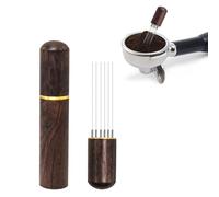 LIAMGUS Coffee Needle Distributor, 6 Needles 0.4mm Espresso Distribution Tools, Thick Espresso Stirrer, Natural Wood Handle, Professional Barista Hand Needle Type Distribution Tool