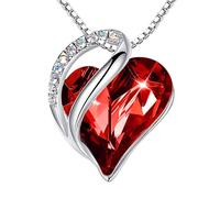 Lian 925 Sterling Silver Infinity Love Heart Necklace Birthstone Necklace for Women Love Heart Pendant Necklaces Birthstone Valentine’s Day Jewelry Red crystal