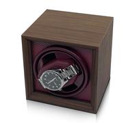 Lian Automatic Watch Winders for 1 Watches Single Square Walnut Color Watch Winder with Soft Memory Foam Watch Winder Box for Women and Men USB Powered (Red)