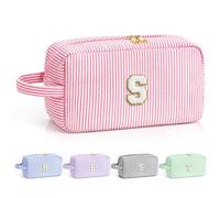 LIAN Initial Makeup Bag for Women, Large Letter Cosmetic Bag, Personalized Cosmetic Bag Letter A-Z, Gift for Mom Daughter Teen Girls (Pink-S)