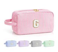 LIAN Initial Makeup Bag for Women, Large Letter Cosmetic Bag, Personalized Cosmetic Bag Letter A-Z, Gift for Mom Daughter Teen Girls (Pink-G)
