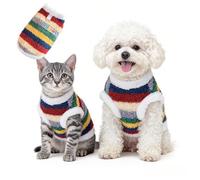 Lian Lian upin Pet Fleece Pullover Sweatshirt for Small Dogs & Cats, Rainbow Striped Warm Jumper with Leash Hole, Cozy Knit Winter Clothes for Puppy and Kitten, Soft Breathable Pet Apparel