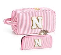 LIAN Personalised Makeup Bags, Large Letter Cosmetic Bag, 2 Pcs (Pink-O) | Initial A-Z, Gift for Mom Daughter Teen Girls