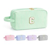 LIAN Personalized Makeup Bag, Large Letter Cosmetic Bag, Green-C | Initial A-Z, Gift for Mom Daughter Teen Girls