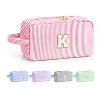 LIAN Personalized Makeup Bag, Large Letter Cosmetic Bag, Pink-K
