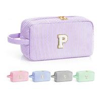 LIAN Personalized Makeup Bag, Large Letter Cosmetic Bag, Purple-P