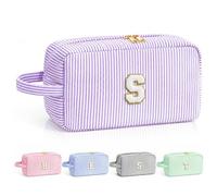 LIAN Personalized Makeup Bag, Large Letter Cosmetic Bag, Purple-S
