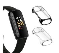 LIANCGJUE 2 Pack TPU Case for Fitbit Inspire 3 Screen Protector, Rugged Bumper Cover Full Around Protective Compatible with Fitbit Inspire 3 Smartwatch (Black/Clear)