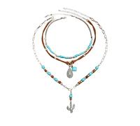 LIANCHEN Boho Turquoise Choker, Turquoise Necklace, Vintage Bohemian Pearl Necklace Cow Skull, Beads Layered for Women Men, 4 stück, No, No