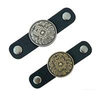 LIANCHI 2PCS Western Bandana Turquoise Neckchief Slides Clasp 2 Styles Solid Color PU Leather Scarf Holder Buckle Handmade Vintage Pattern Flower Bandana Scarf Ring for Kerchief Headwear Headband