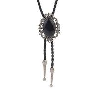 LIANCHI Western Crown Black Bolo Tie for Men and Women,Native American Leather Bolo Tie String