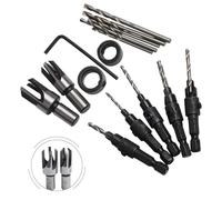 LIANFOND 15 Pcs Wood Countersink Drill Bit Set with Drill Depth Limit Ring for Pilot Holes Screws,Includes 4mm Hex Wrench,5# 6# 8# 10# 12# Countersinks,Depth Rings,Small Bits 1.98-3.56mm,Wood Drills