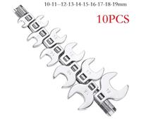 LIANFOND 3 8 Inch Drive Crowfoot Wrench Set, 10 to 19mm Metric Open End Spanner, 10-Piece Automotive Tool Kit, Silver