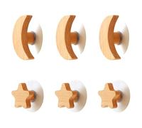 LIANFOND Star and Moon Wall Hook for Bedroom, Bathroom, Kitchen - Beech Wood Decorative Coat Hook with Adhesive Backing, No Drill Needed, 6 Pack