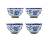 Liang baobao Chinese Traditional Tea Tasting Cup Set of 4, 1.6oz White Porcelain Mini Cups for Gongfu Tea Ceremony (Blue and White Peony)
