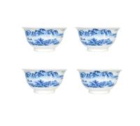 Liang baobao Chinese Traditional Tea Tasting Cup Set of 4, 2oz Bule and White Porcelain Mini Cups for Gongfu Tea Ceremony (landscape)