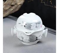 Liang baobao Convenient Teapot Cup Porcelain Teacup White Glazed Travel tea set (Ink Painting Lotus)