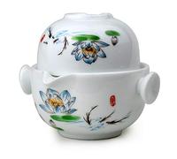 Liang baobao Convenient Teapot Cup Porcelain Teacup White Glazed Travel tea set (Lotus)