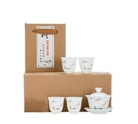 Liang baobao Gaiwan with 4 Cups Sets White Porcelain Chinese Tea cups Gongfu Tea Set (landscape)