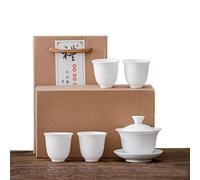 Liang baobao Gaiwan with 4 Cups Sets White Porcelain Chinese Tea cups Gongfu Tea Set (White)