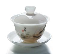 Liang baobao Ice Jade White Porcelain Gaiwan,5oz Teacup Suet-fat Jade Porcelain Chinese Tea Cup Set for Gongfu Tea (shrimp)